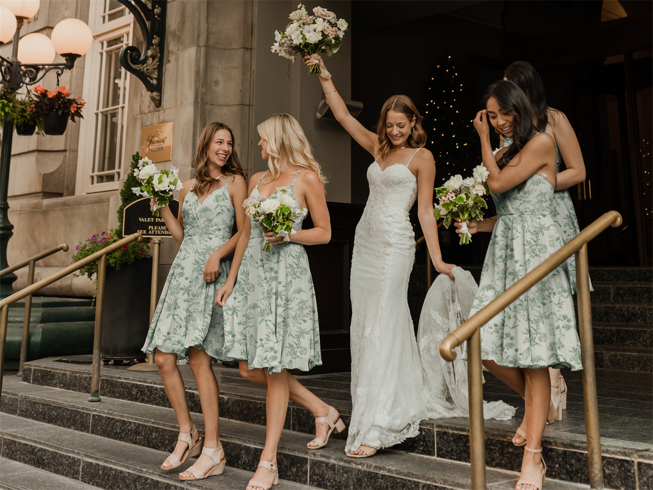 Floral bridesmaid gowns best sale