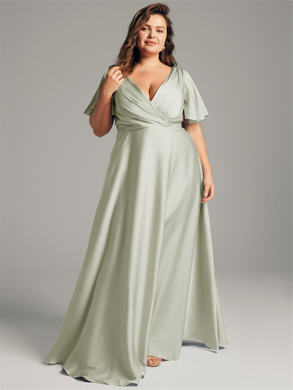 Chic satin gown featuring a captivating V-neck