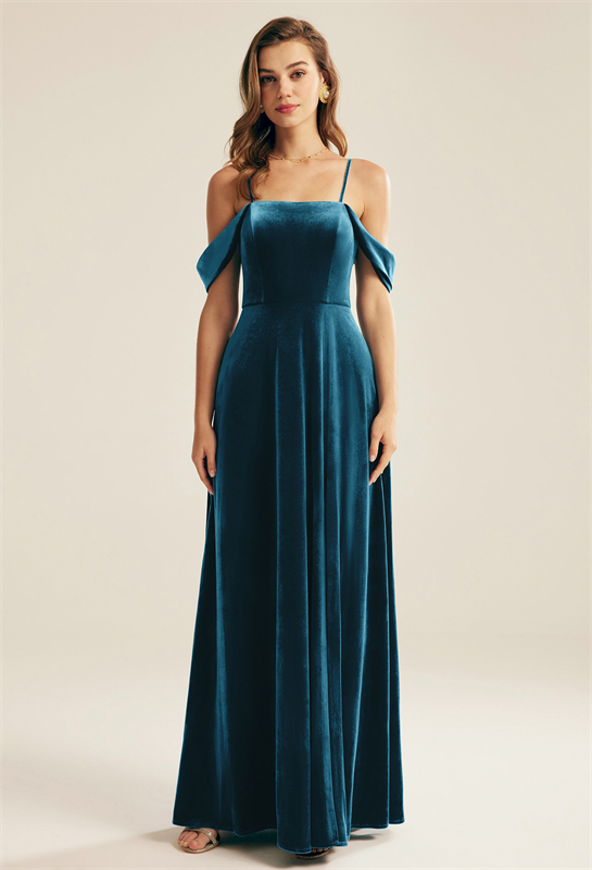 A chic, statement velvet bridesmaid dress