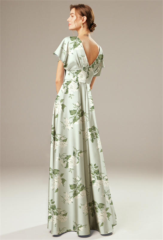 The Serene Blossom - Graceful V-back design with flutter sleeves.