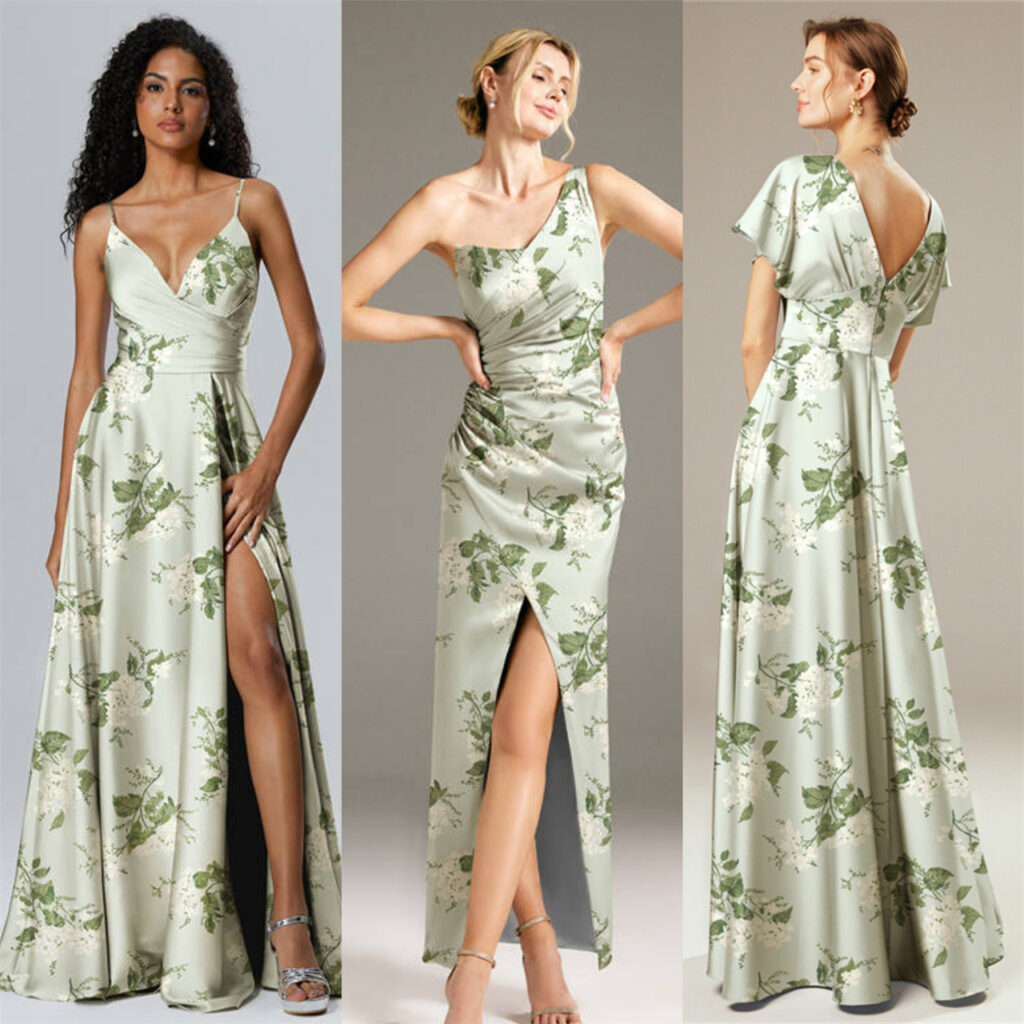 New collection of sage garden party dresses.