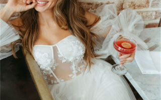 Relaxed and radiant in the AW Janet Wedding Dress, perfect for a fun and intimate celebration.